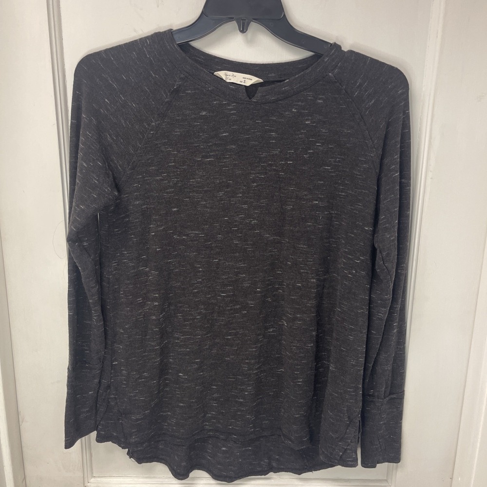 Space Dye Tee Gray Marled Lightweight Long Sleeve Top Small